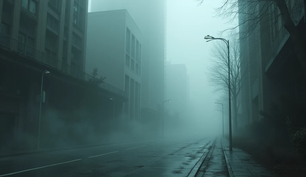 a street WITH a lot of fog and with three paths to follow : an underground tunnel, an open street and a forested area.