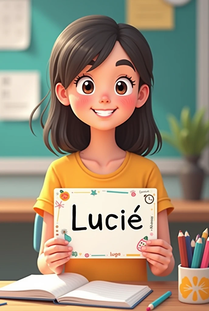 Student name labels with the first name Lucie written
