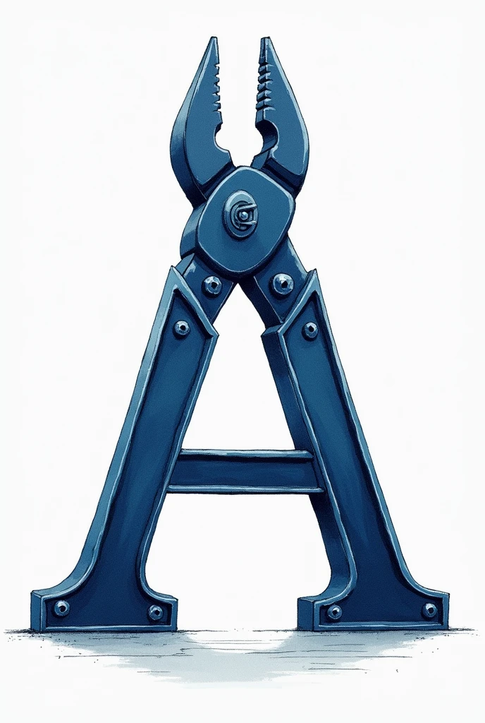 A drawing of pliers forming the letter AA illustration in dark blue