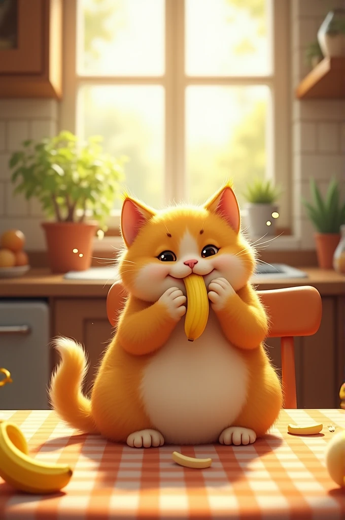 A cat eating a banana