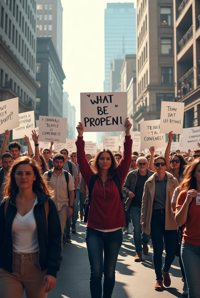 People marching with white signs