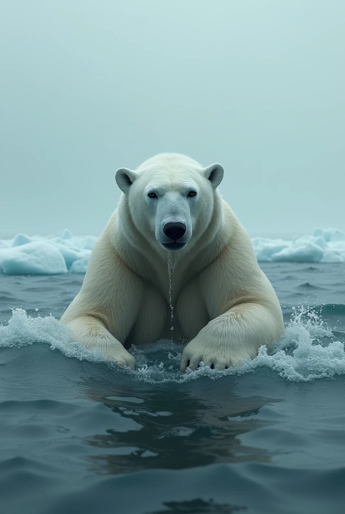 a bear in the water because the iceberg has completely melted