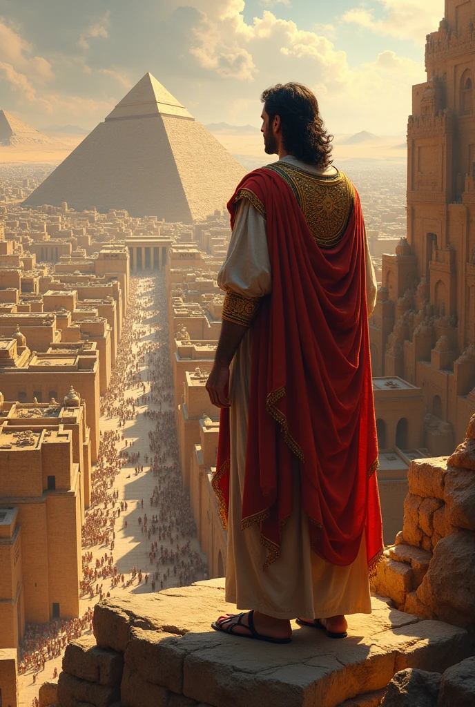 Biblical character Joseph as governor of Egypt looking over the city 