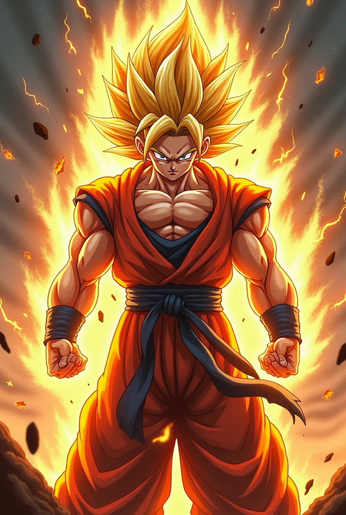 an image of Goku Super Saiyan in an almost realistic version. Her golden hair and intense gaze reflect her power and determination.. 🌟💥
!Realistic Super SaiyanUltra Goku, ultra detailed, 8k, good light with the best background