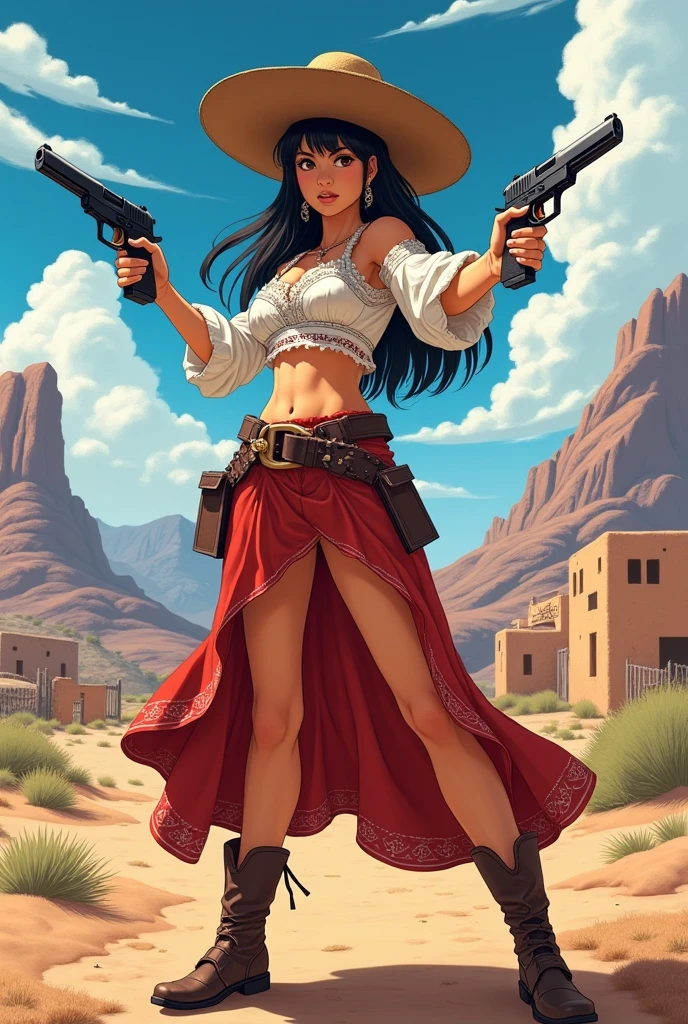 Mexican rancher anime girl with guns