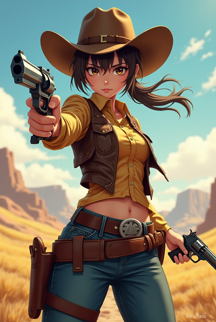 Rancher anime girl with guns