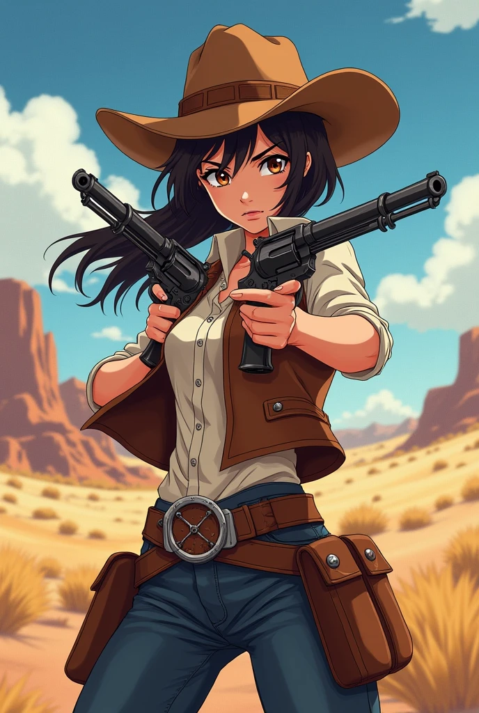 Rancher anime girl with guns