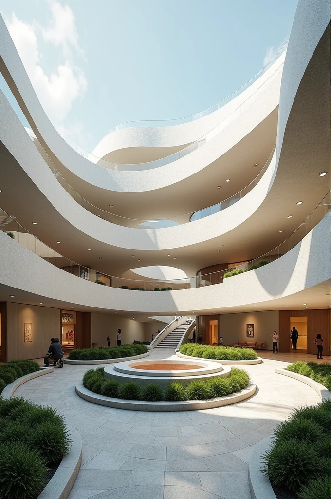 Can you help me generate volumetry with curves and interior patios for a contemporary art museum?