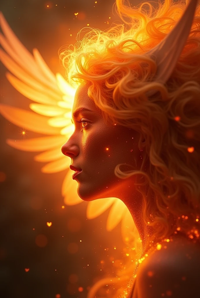 A fiery angel whose face is shining 