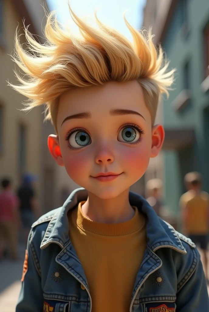 Model boy kid with blonde hair is styled in a modern and trendy manner, with a voluminous top that is swept to one side and slightly textured. The sides are closely trimmed, creating a contrast with the longer hair on top epic realism
High Resolution, Social Realism,