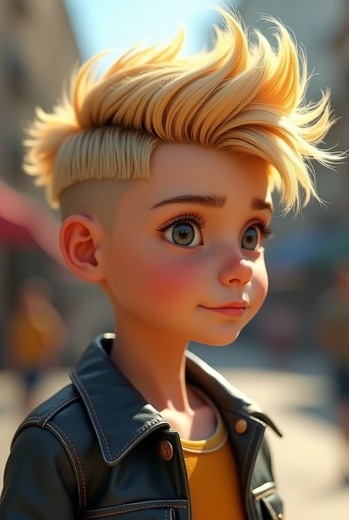 Model boy with blonde hair is styled in a modern and trendy manner, with a voluminous top that is swept to one side and slightly textured. The sides are closely trimmed, creating a contrast with the longer hair on top epic realism
High Resolution, Social Realism,