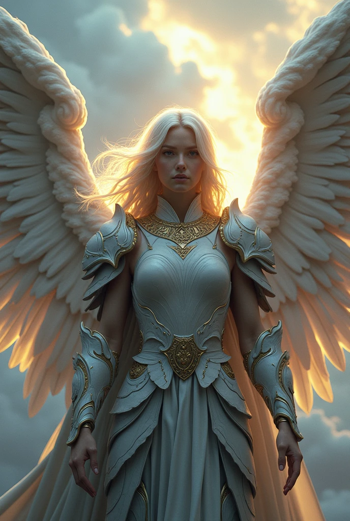 prompt: anjo celestial, guerreiro conveying an image of security and trust rendered in a photorealistic, cinematic style