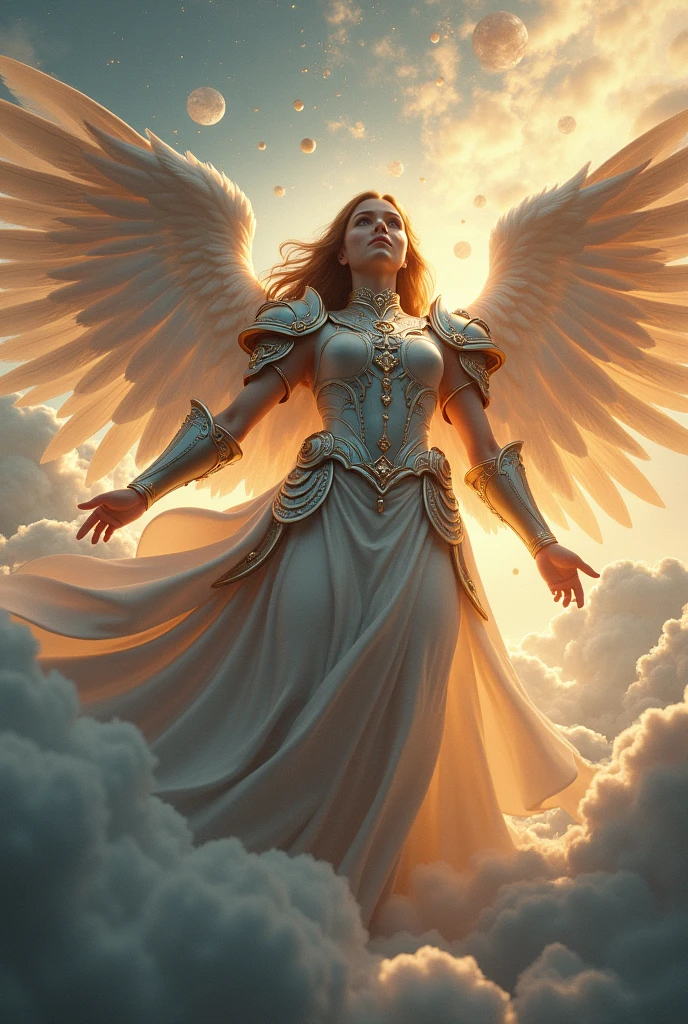 prompt: anjo celestial, guerreiro conveying an image of security and trust rendered in a photorealistic, cinematic style