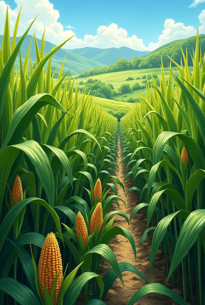 Plantation illustrating and dried corn cobs sprouting 