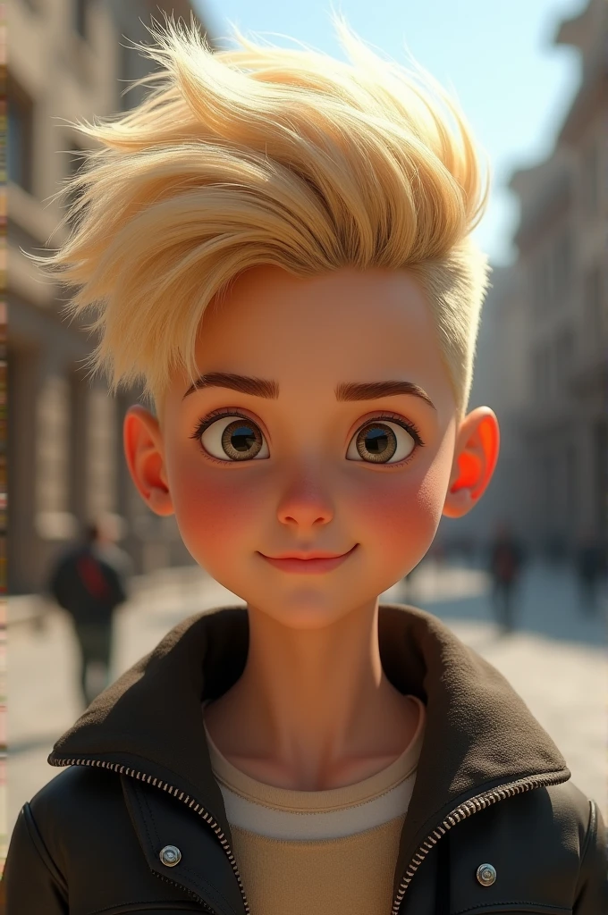  Model boy   with blonde hair is styled in a modern and trendy manner, with a voluminous top that is swept to one side and slightly textured. The sides are closely trimmed, creating a contrast with the longer hair on top epic realism 
High Resolution, Social Realism, 