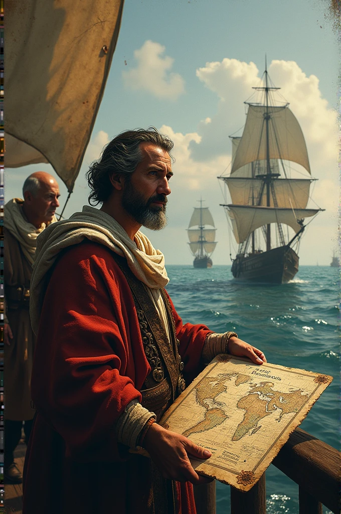An image about Christopher Columbus' second voyage with a map