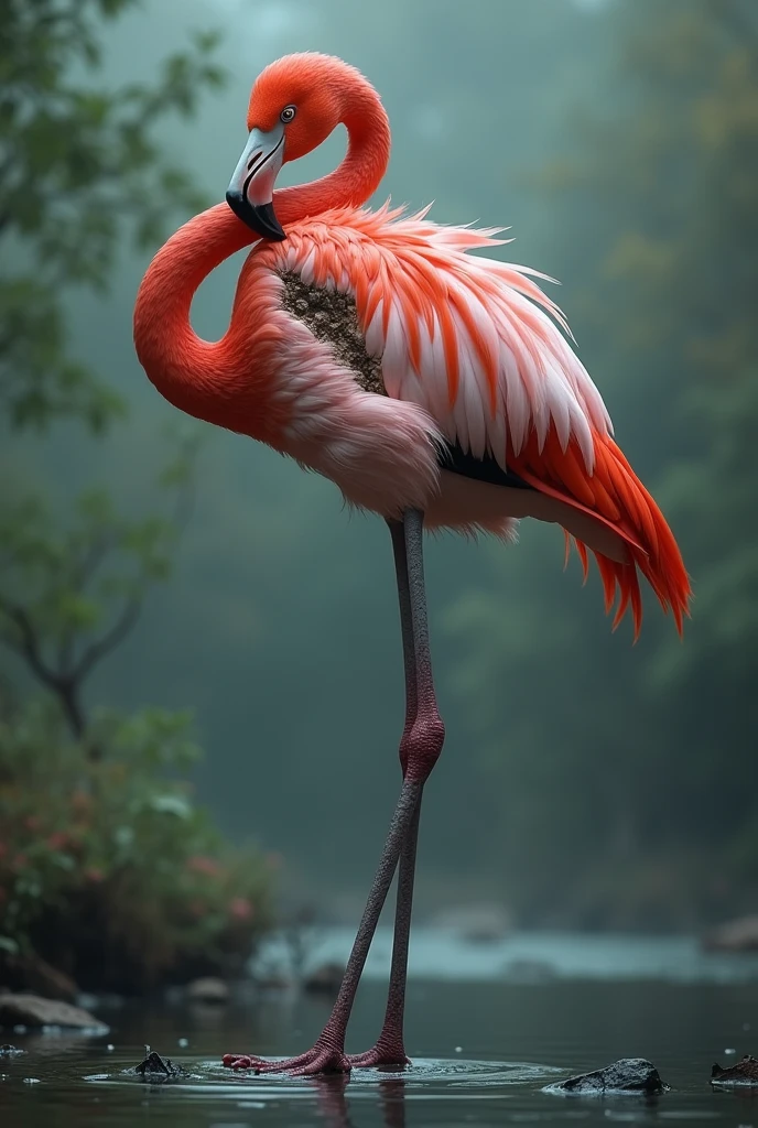 A wounded and badly wounded flamingo