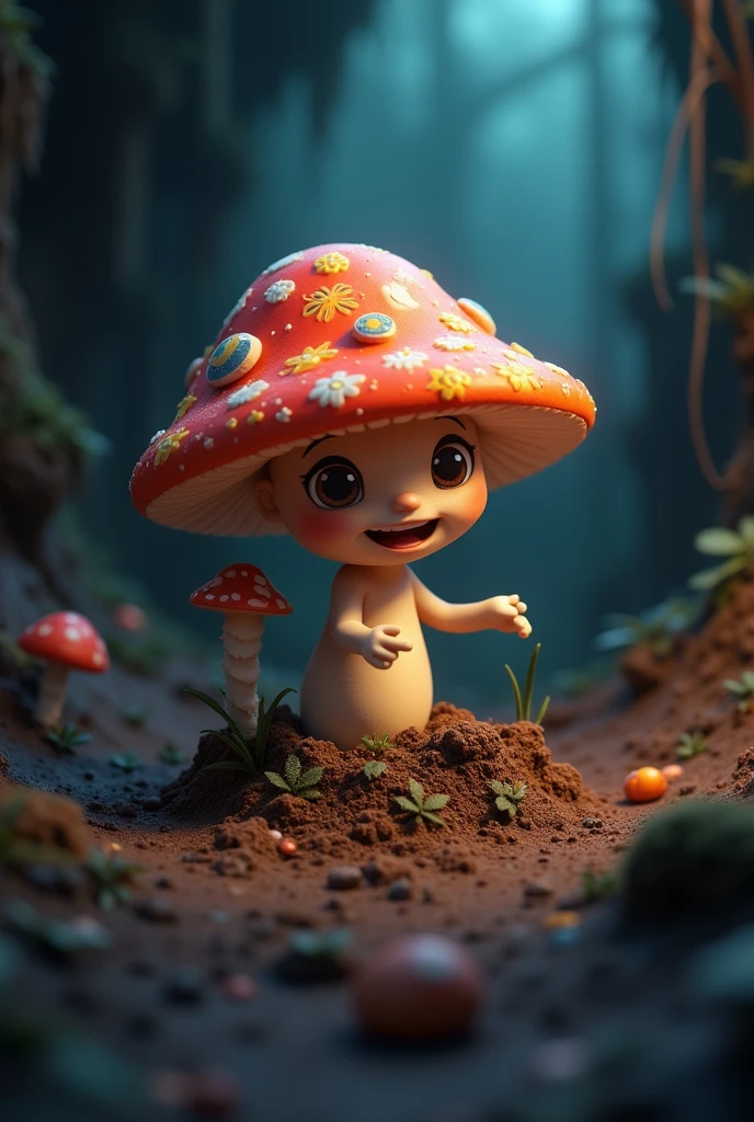 An animated mushroom under the ground