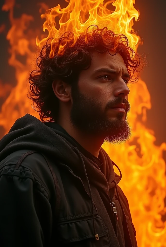 A prophet with burning eyes and hair of deep, smoldering fire 
