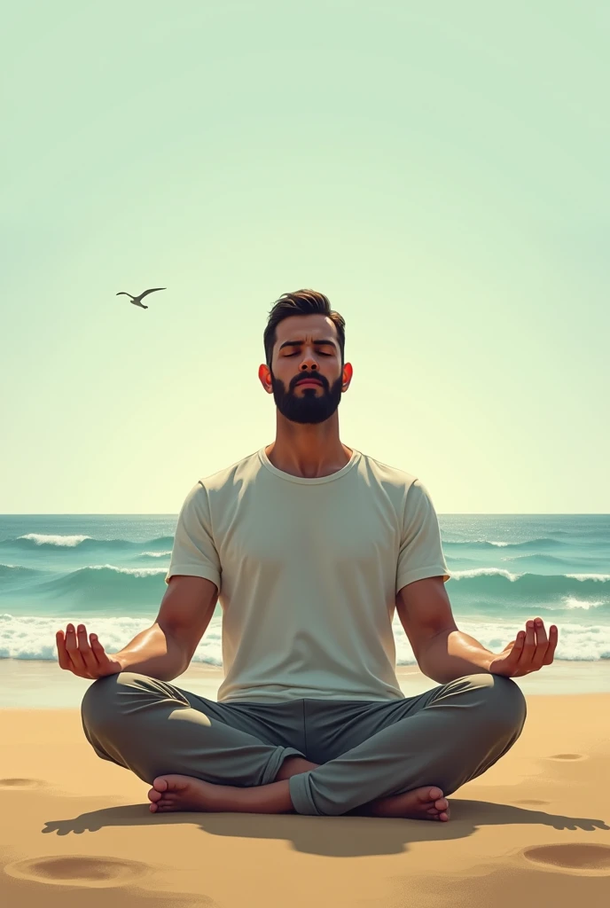 A man meditating on the beach