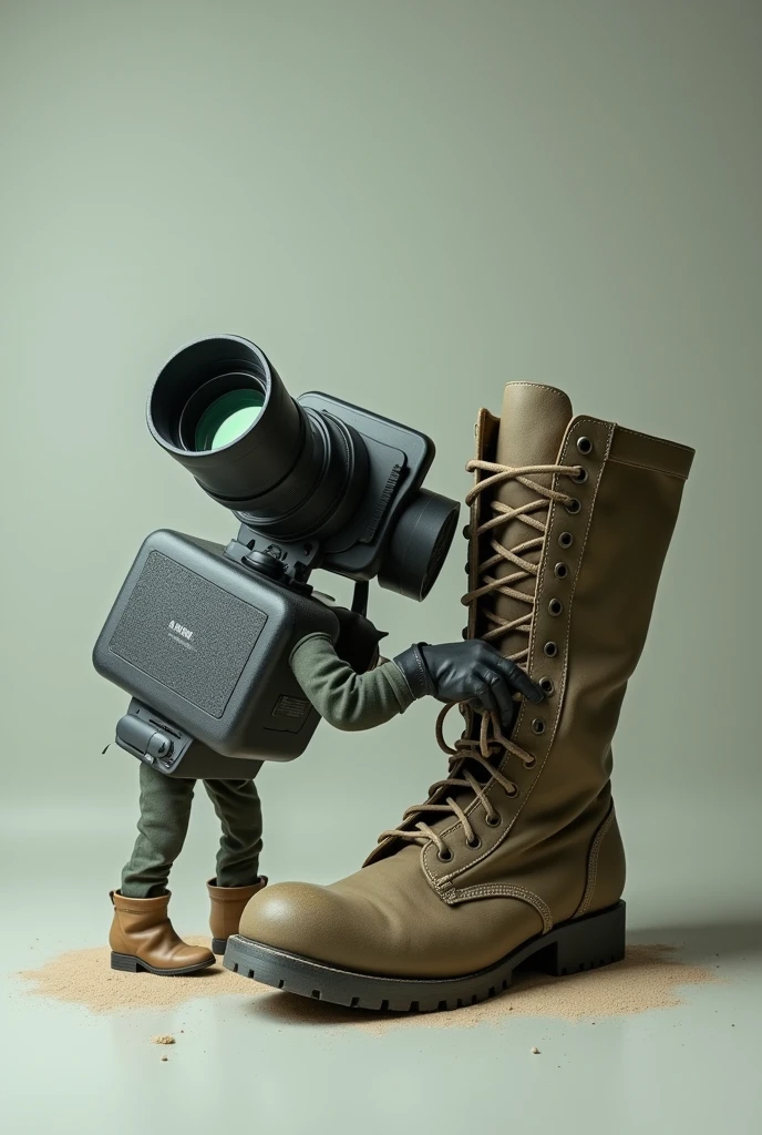 Video camera licking bottom of a army boot
