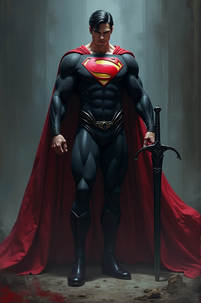 Create the protagonist of Berserk with the dragon slayer using Superman's clothes and the s on his chest and the black suit.