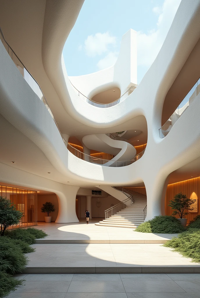 Can you help me generate volumetry with curves and interior patios for a contemporary art museum? 