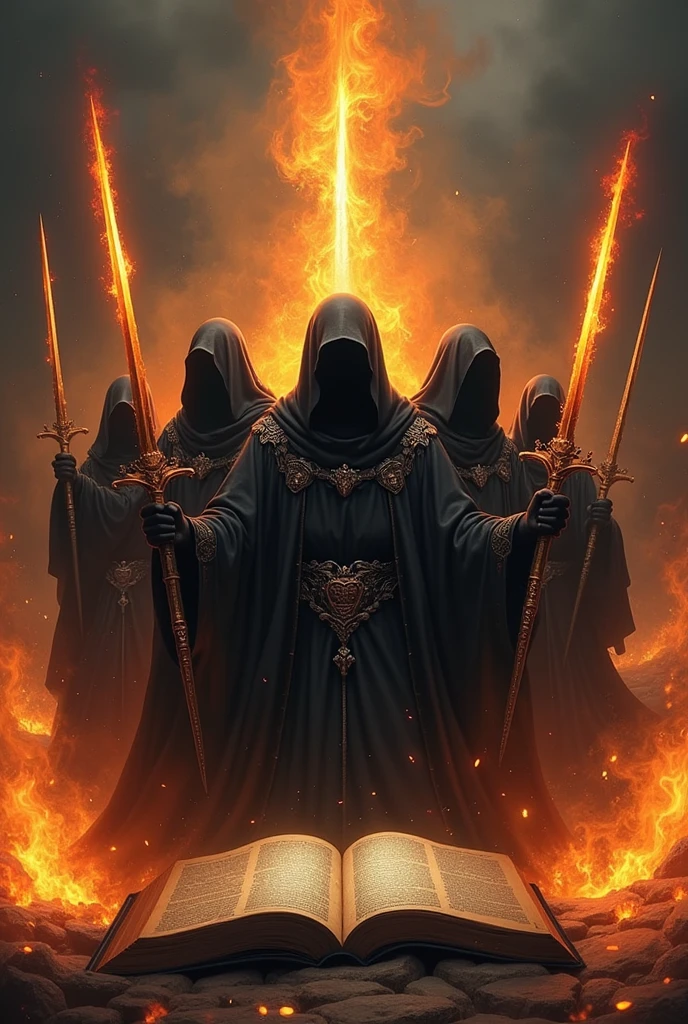 An art to represent the black team of the evangelical camp called Magnatas da Graça, with sword, flames and bible 

