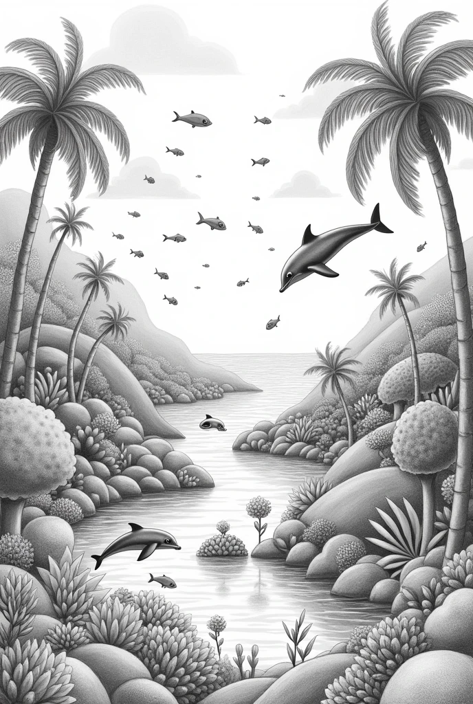 A pencil drawing of the Colombian Pacific for children