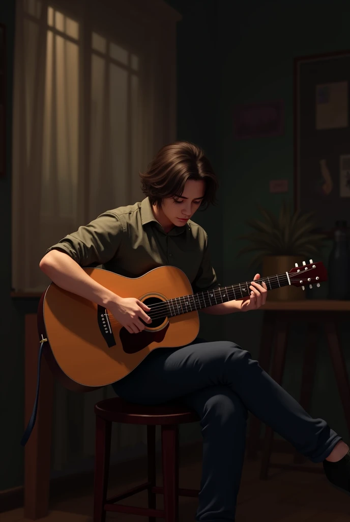 playing on guitar 
