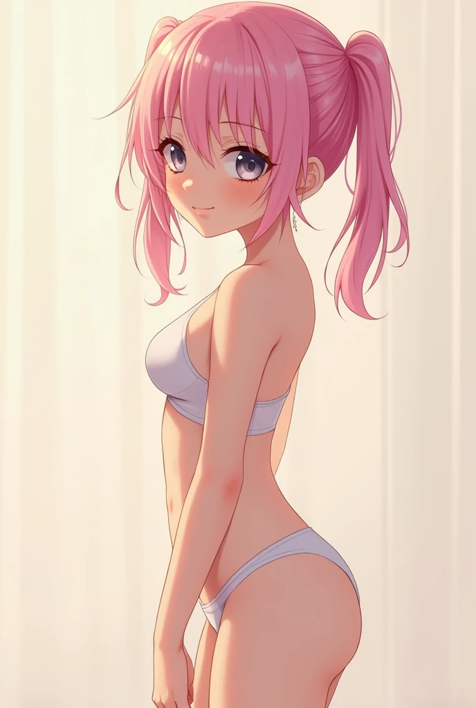 Small breasts、Boobs, pink hair, twin tails, underwear