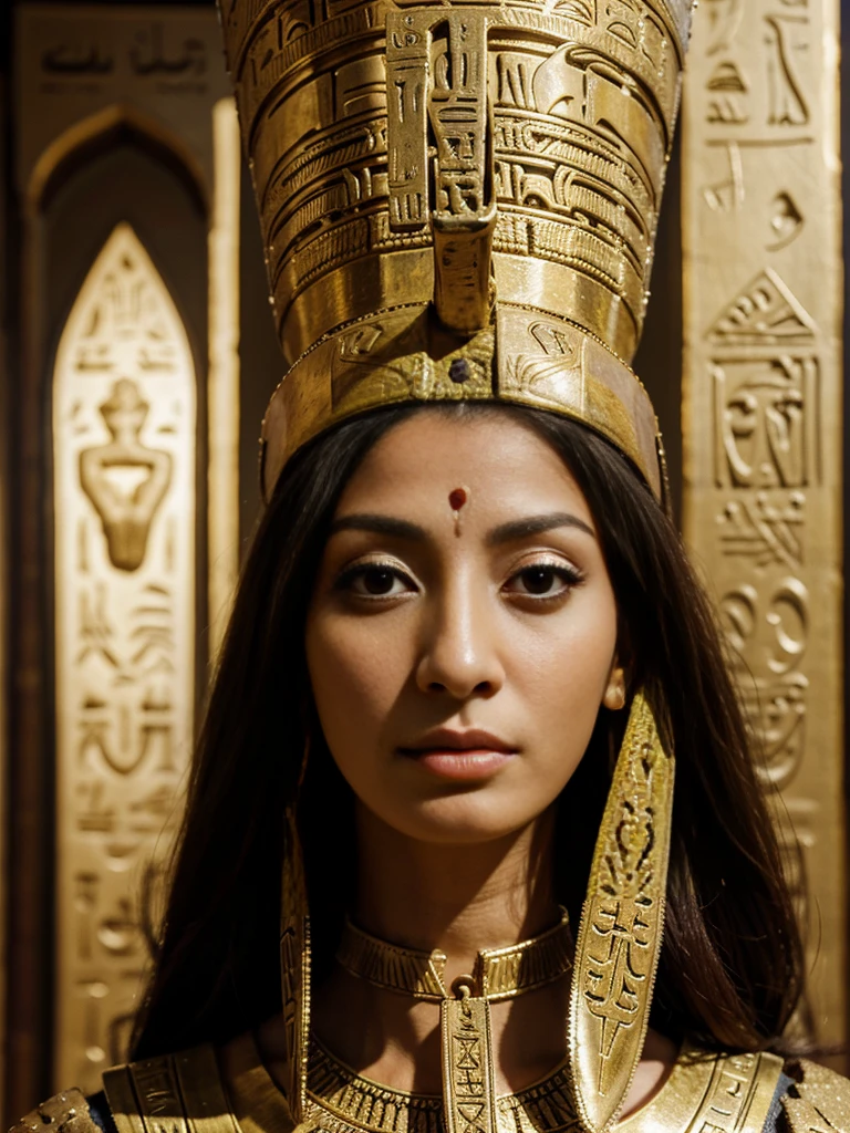 High quality image, intricate details, famous Egyptian woman, Nefertiti, Queen of Egypt and wife of Pharaoh Akina Tem who lived in the 14th century BC
