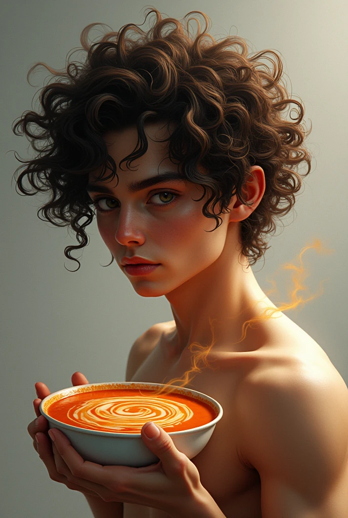 An instant soup that looks like a curly-haired and somewhat sensual man 