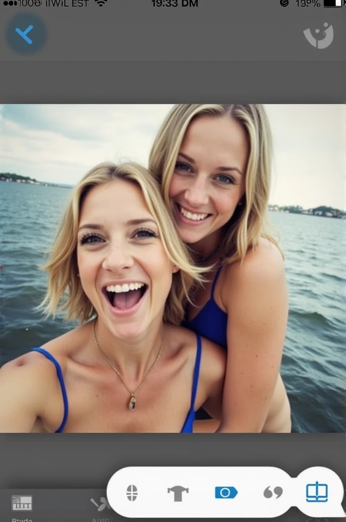 Picture from above, selfie, up close portrait, two topless Blonde girls, dirty blonde, 31 years old, various colored panties, cinematic, cleavage, medium natural breasts, on a boat, by the beach, Caribbean ocean, photoshoot, beautiful, smiling, laughing, lesbians, natural tits exposed, nsfw, fully , pussy, realistic nipples, perky nipples