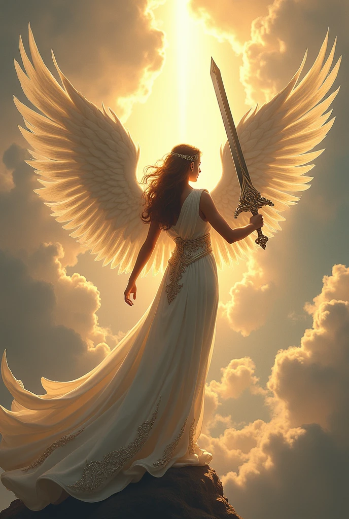 Make an angel with a sword from behind