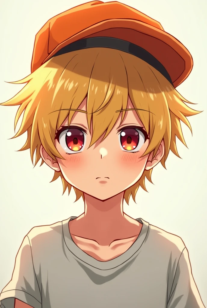 Chico, rubio, anime, adolescent, orange cap, Red eyes