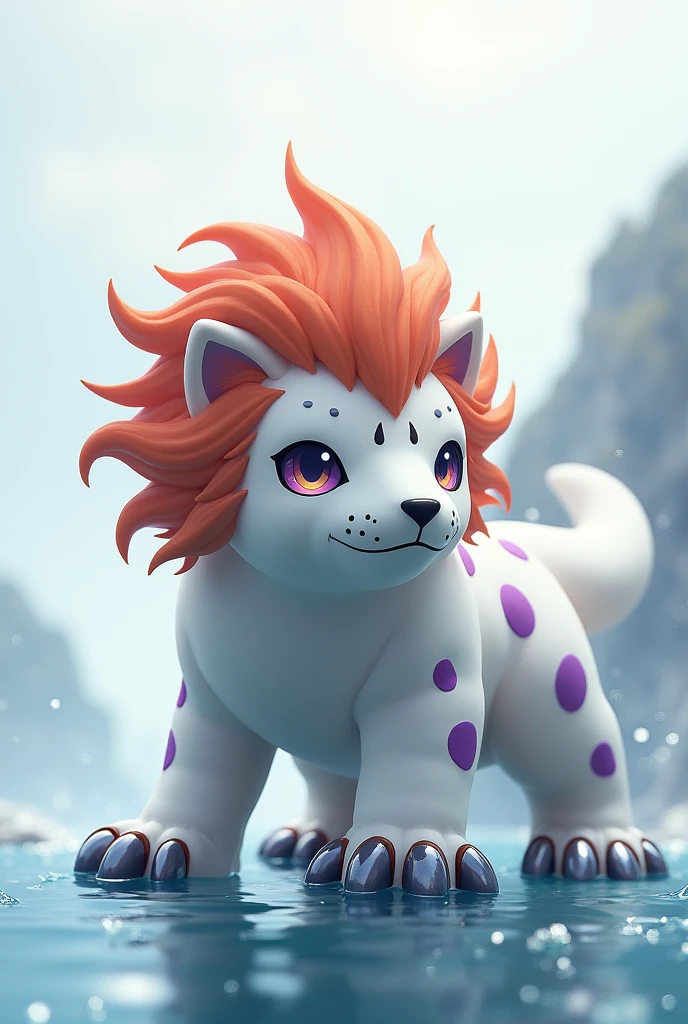 Digimon,Gomamon white Sea lion with purple markings,an orange-red mane,and large claws