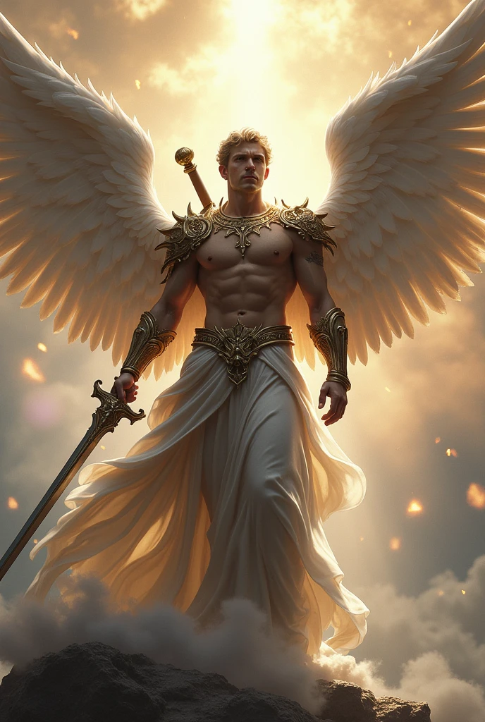 Make a male angel with a sword on his back