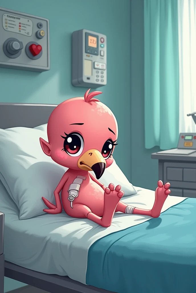 Baby flamingo injured in hospital sad cartoon 