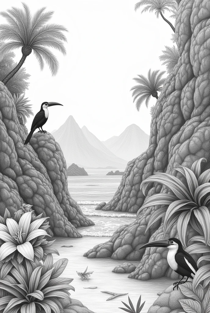 A pencil drawing of the Colombian Pacific region