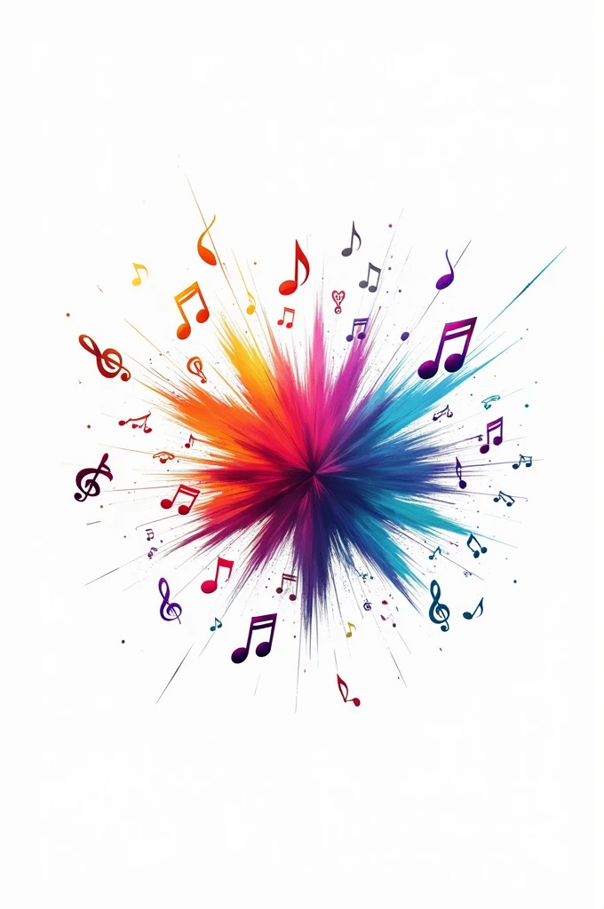 Make a YouTube cover with several musical notes exploding everywhere with colors, white background, double-sided image