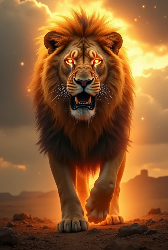 A lion with eyes of fire