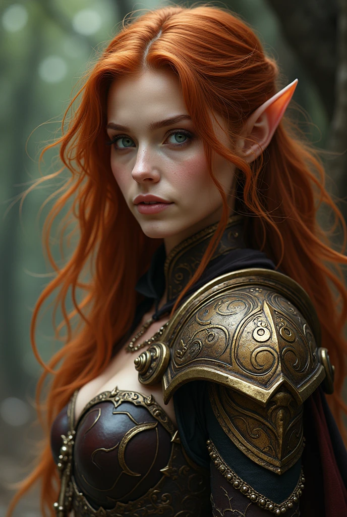 closeup of a woman in armor posing, Beautiful dishonest lady, stunning character art, fantasy leather clothing, Portrait of a female sorcerer, in leather armor, very beautiful elven top model, from warcraft, epic exquisite character art, huntress,rpg character concept art,professional photography,(ultra realisitic),(Ultra Detailed),(best qualityer),(european woman :1.2),(ultra detaild),(blurred environment :1.5),(deep environment)
