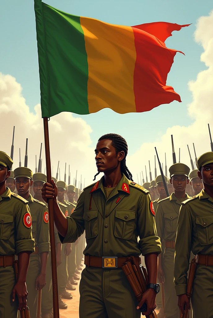 Generated the photos of the Malian army with their Malian flag and braid