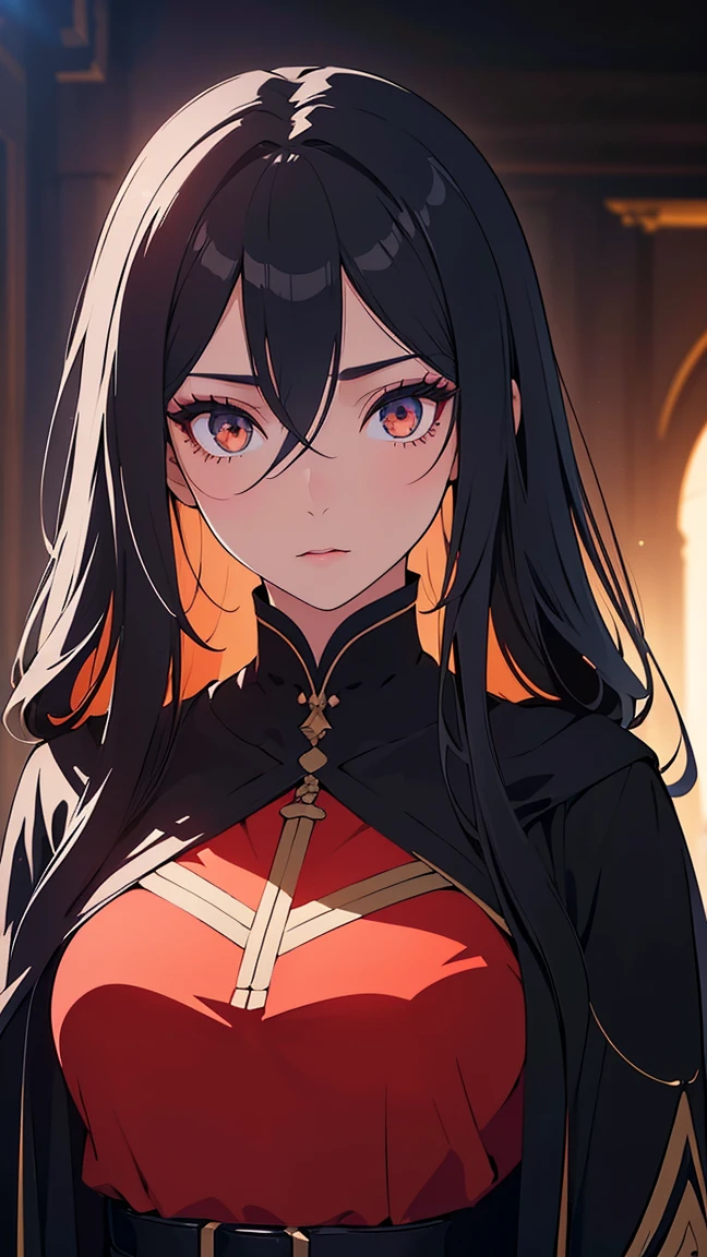 Girl1,(black long hair, Long eyelashes),(white eye shadow), (black Arabic abaya dress,red waist belt),(Highly detailed CG,module,8K wallpapers)،(Highest quality, high resolution, beautiful lighting, realistic shadow, high resolution)،(Detailed skin, highly detailed, detailed faces and eyes, realistic eyes)