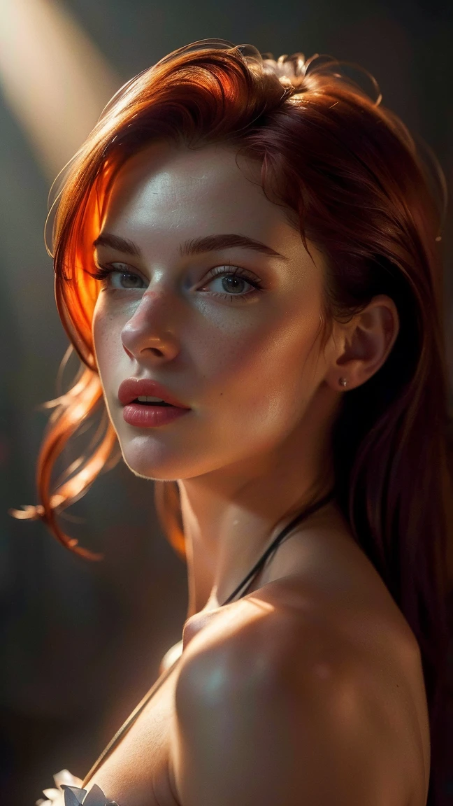 ((masterpiece, high quality, High resolution:1.4), (standing:1.2), (Whole body), wine red hair, eyes the color of honey, elegant clothes, very detailed skin, skin pores, (Very detailed face:1.2), (very detailed eyes:1.2), realist pupils:1.2, full face blush, full lips, (perfect anatomy:1.1), (perfect proportions:1.1), (Photography:1.1), (photorealist:1.1), volumetric lighting, dynamic lighting, real shadows, (High resolution:1.1), sharp focus, (realist, hyperrealist:1.4), Intricate, High detail, dramatic, subsurface dispersion, great depth of field, vivid, pulido, sharp, ((completamente sharp)), (extremely absurd),16k hdr, 2, elegant bearing, Stupefying beauty, serious and mature face