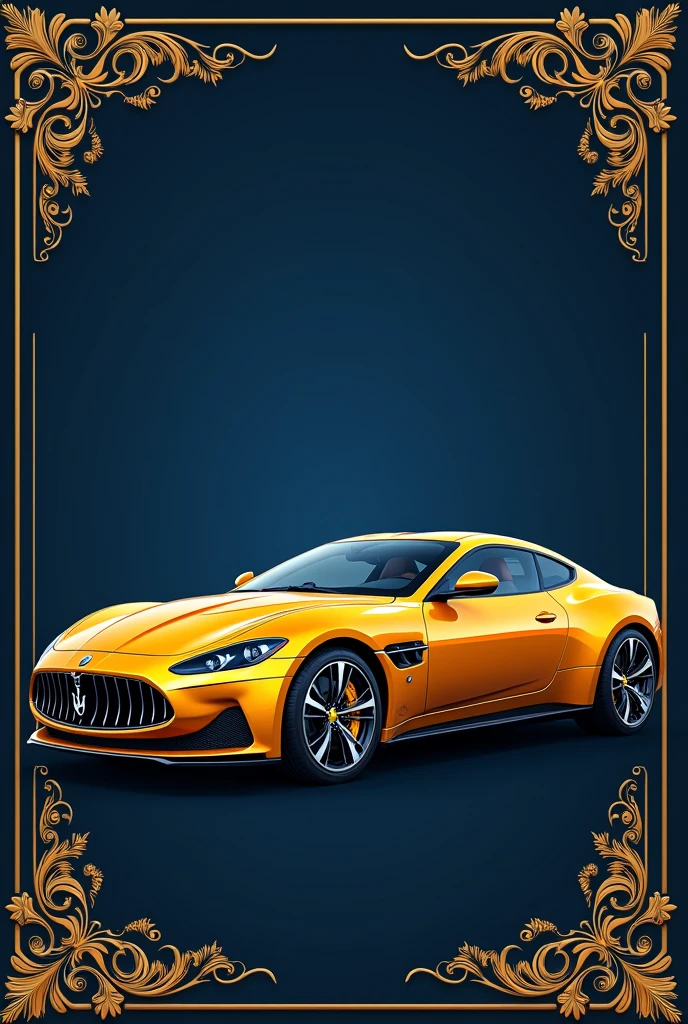 a banner for the company with the logo: Cajado Auto Prime Estética Automotiva in Portuguese. Navy blue, gold and white colors. azul marinho. luxury golden car, Social realism, outside border, masterpiece, highres, high details, UHD, super detail