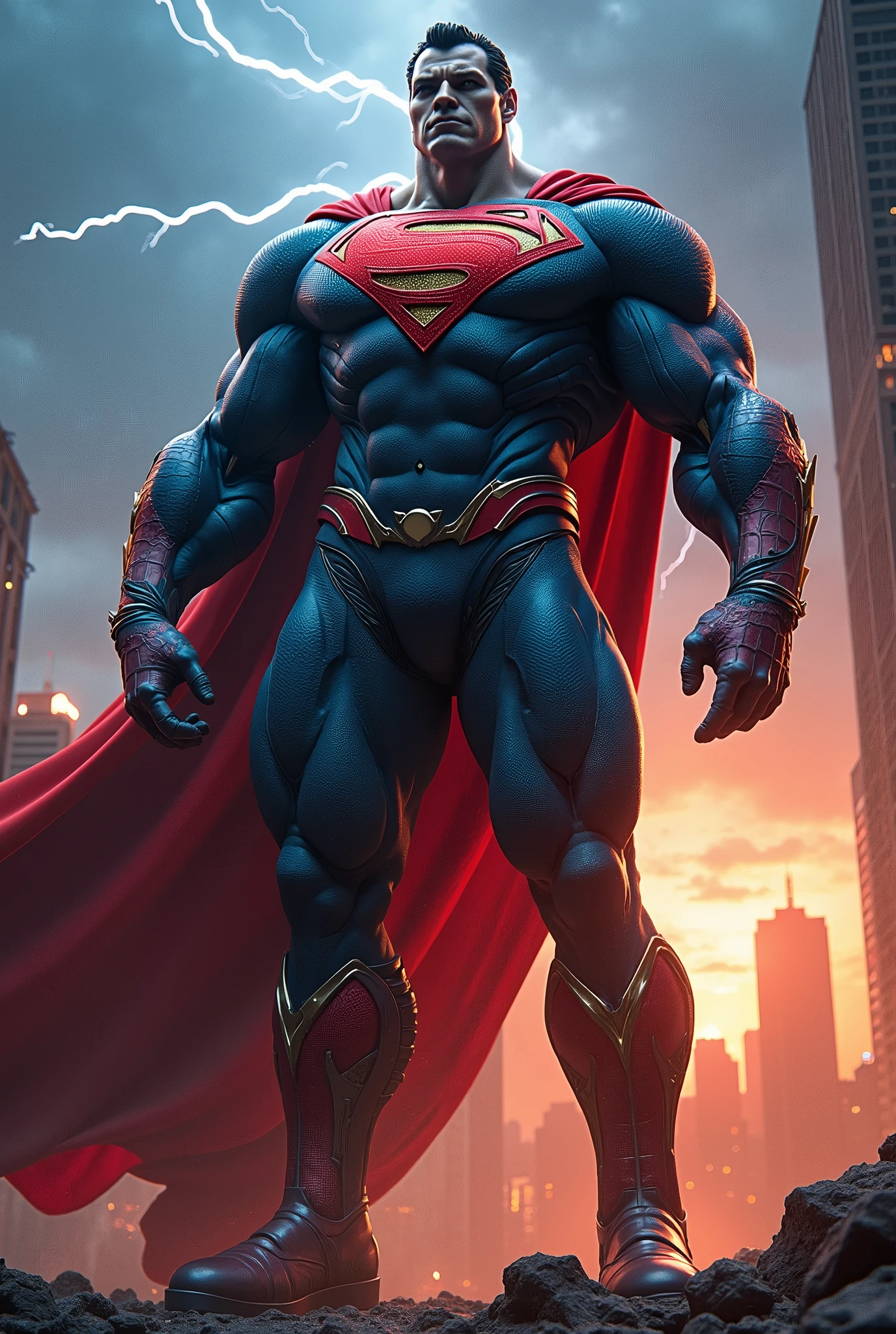 Create a super hyper master supreme mega realistic image of all superheroes in one body