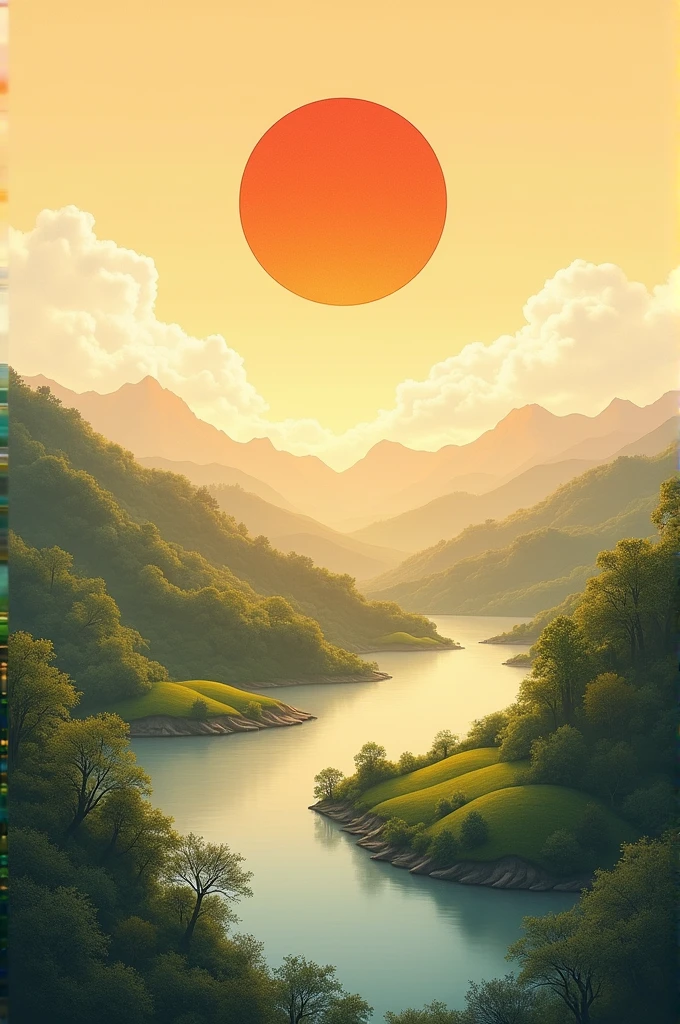 A flag with a landscape