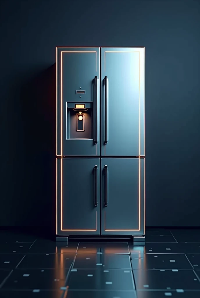 Generate a logo with the dominant silhouette of a refrigerator with the name frio tec and the slogan cold technicians using the colors silver blue and gold
